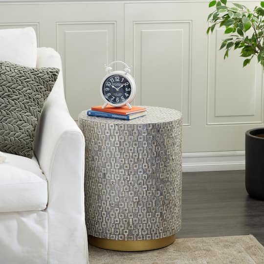 22" Mother of Pearl & Wood Round Accent Table